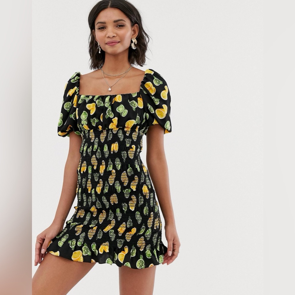 ASOS Black Mini Dress with Fruit Print
